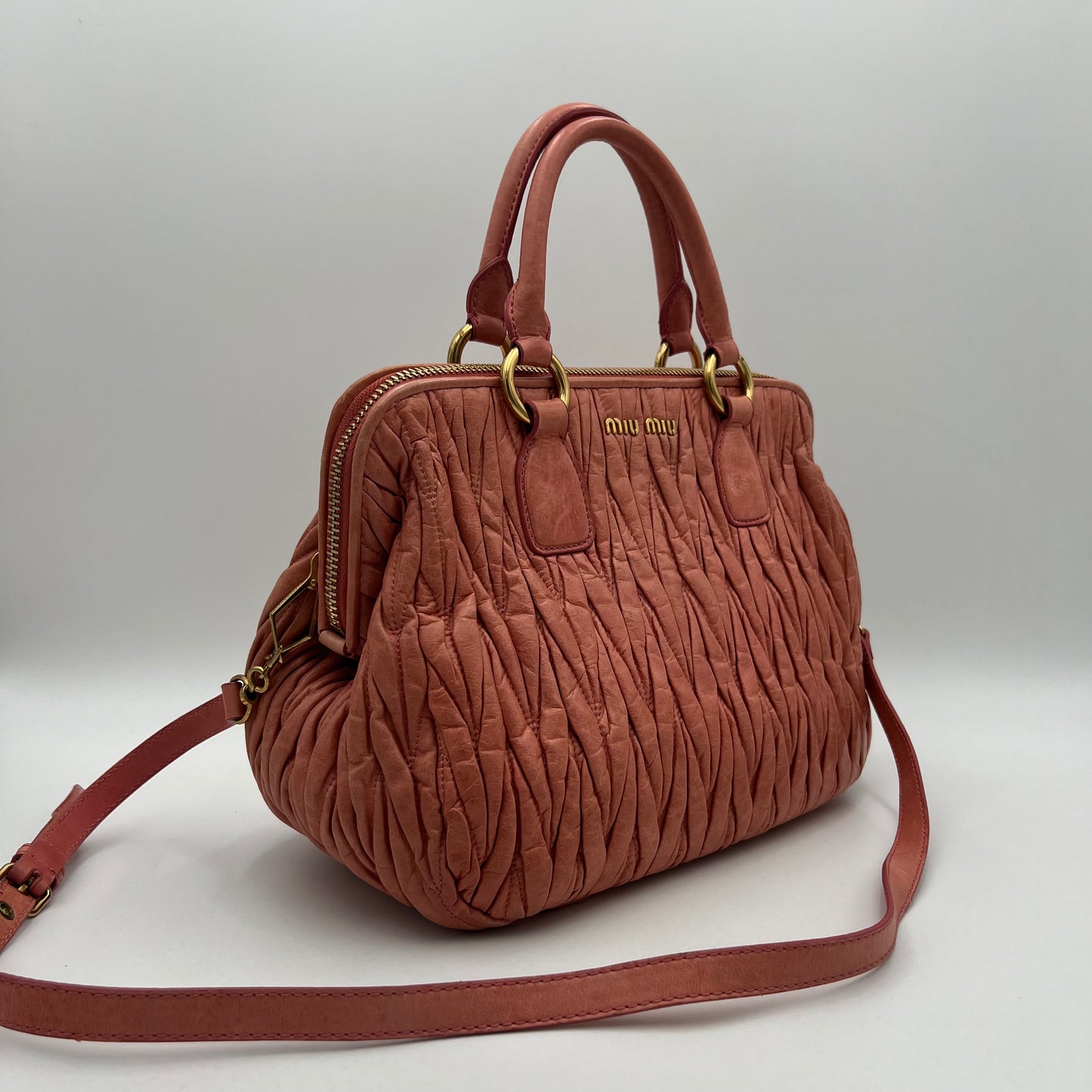 Miu Miu Pink Matelasse Leather Handbag