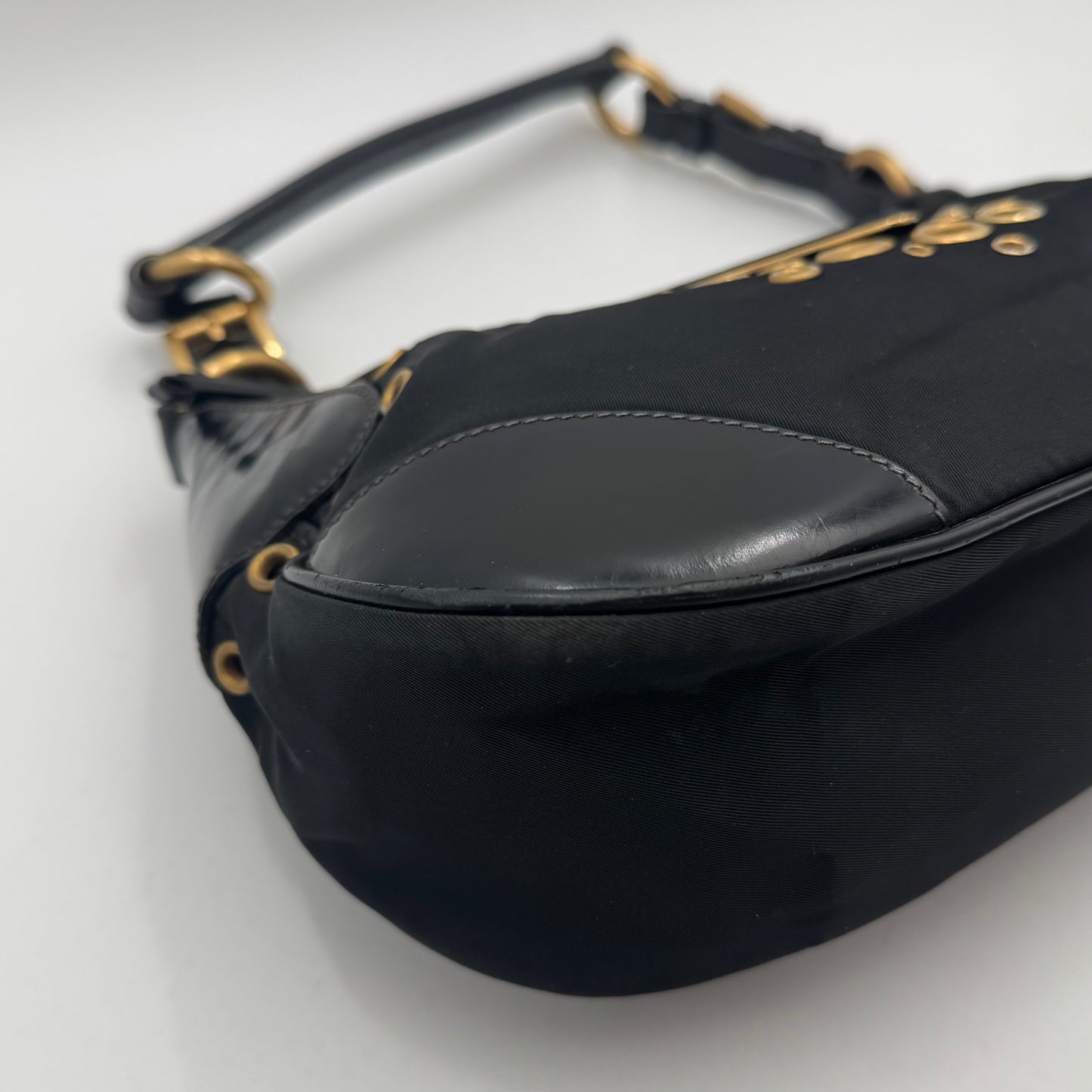Prada Black Nylon Grommet Cleo Shoulder Bag GHW