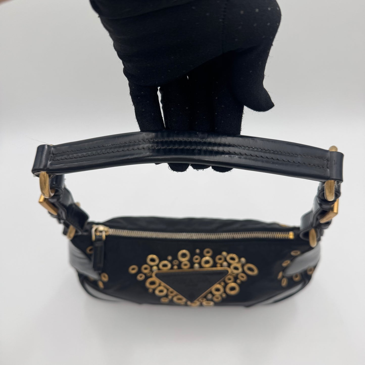 Prada Black Nylon Grommet Cleo Shoulder Bag GHW