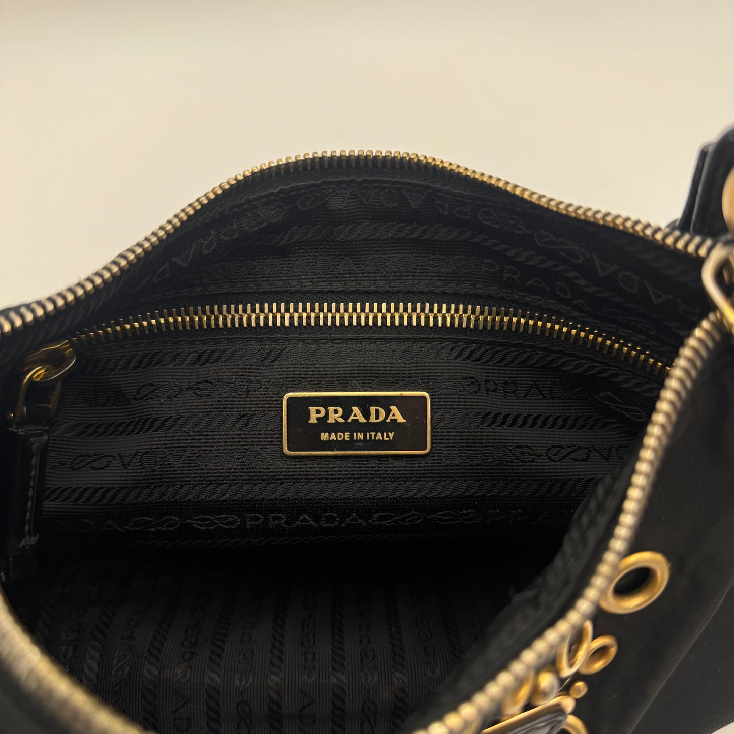 Prada Black Nylon Grommet Cleo Shoulder Bag GHW