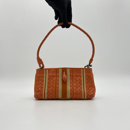Bottega Veneta Orange Intrecciato Velvet Stripes Pochette