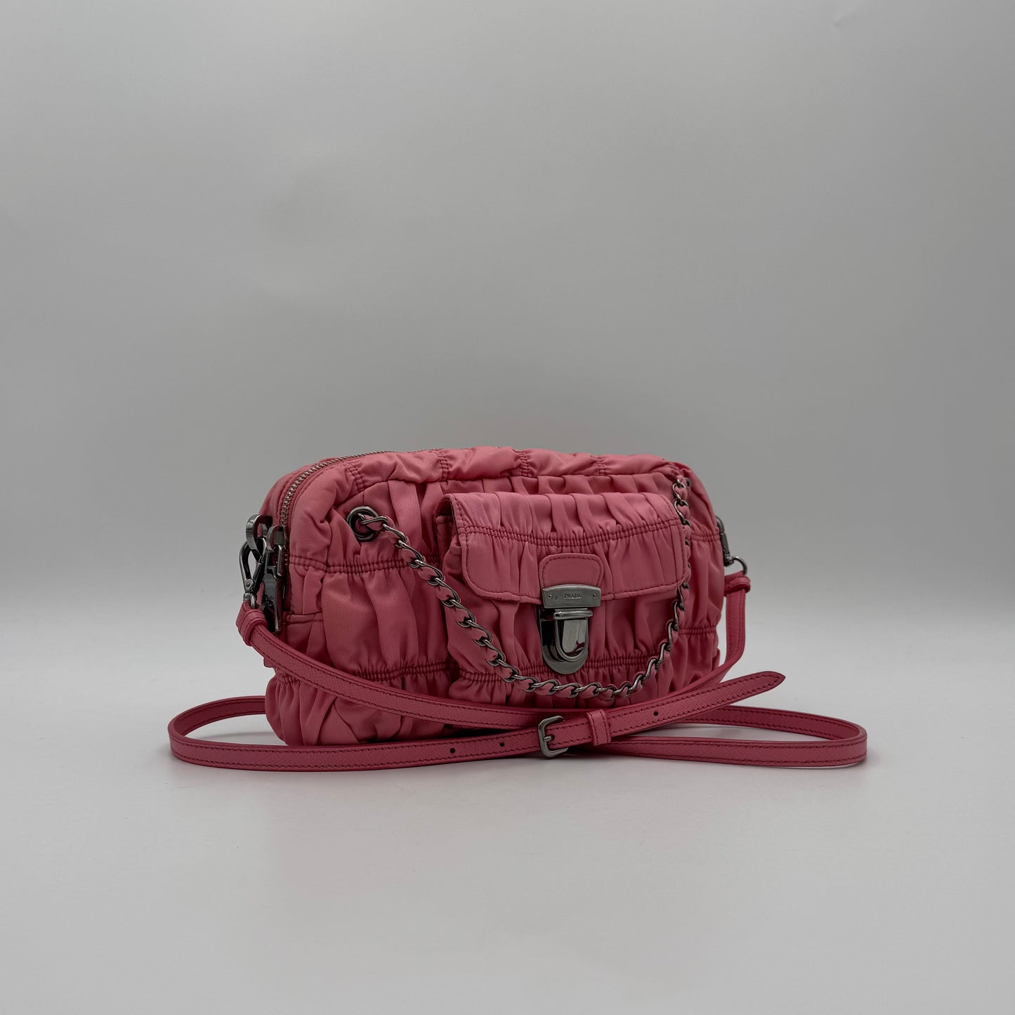 Prada Pink Tessuto Gaufre Chain Satchel
