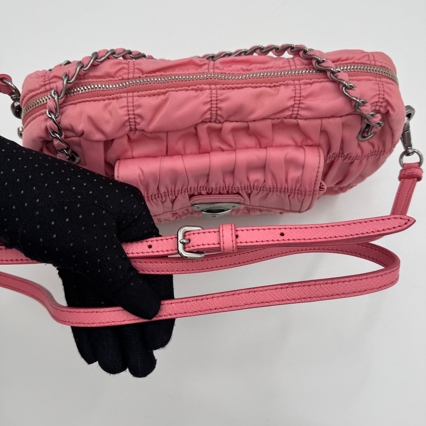 Prada Pink Tessuto Gaufre Chain Satchel