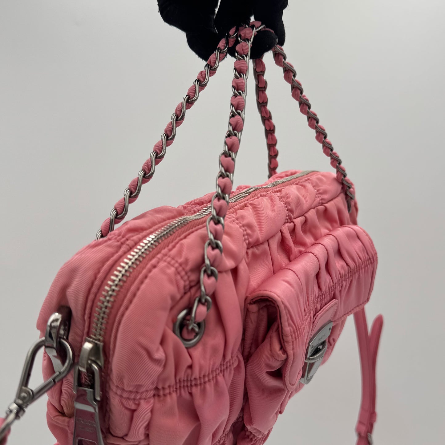 Prada Pink Tessuto Gaufre Chain Satchel