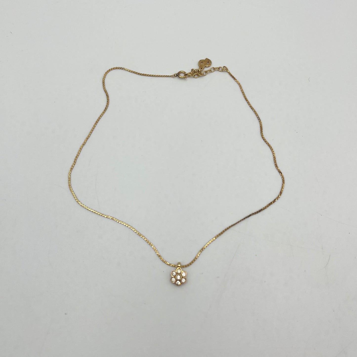 Christian Dior Gold-Tone Flower-Shaped Rhinestones Pendant Necklace