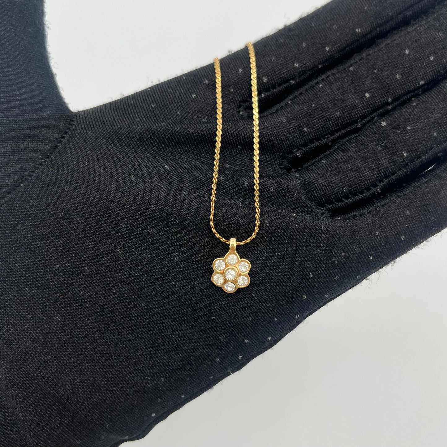 Christian Dior Gold-Tone Flower-Shaped Rhinestones Pendant Necklace