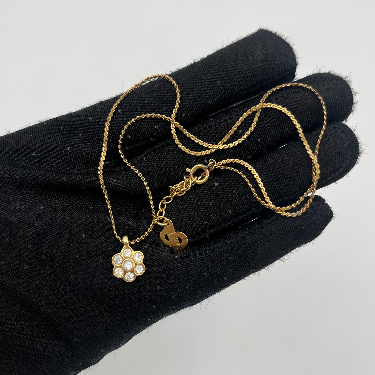 Christian Dior Gold-Tone Flower-Shaped Rhinestones Pendant Necklace