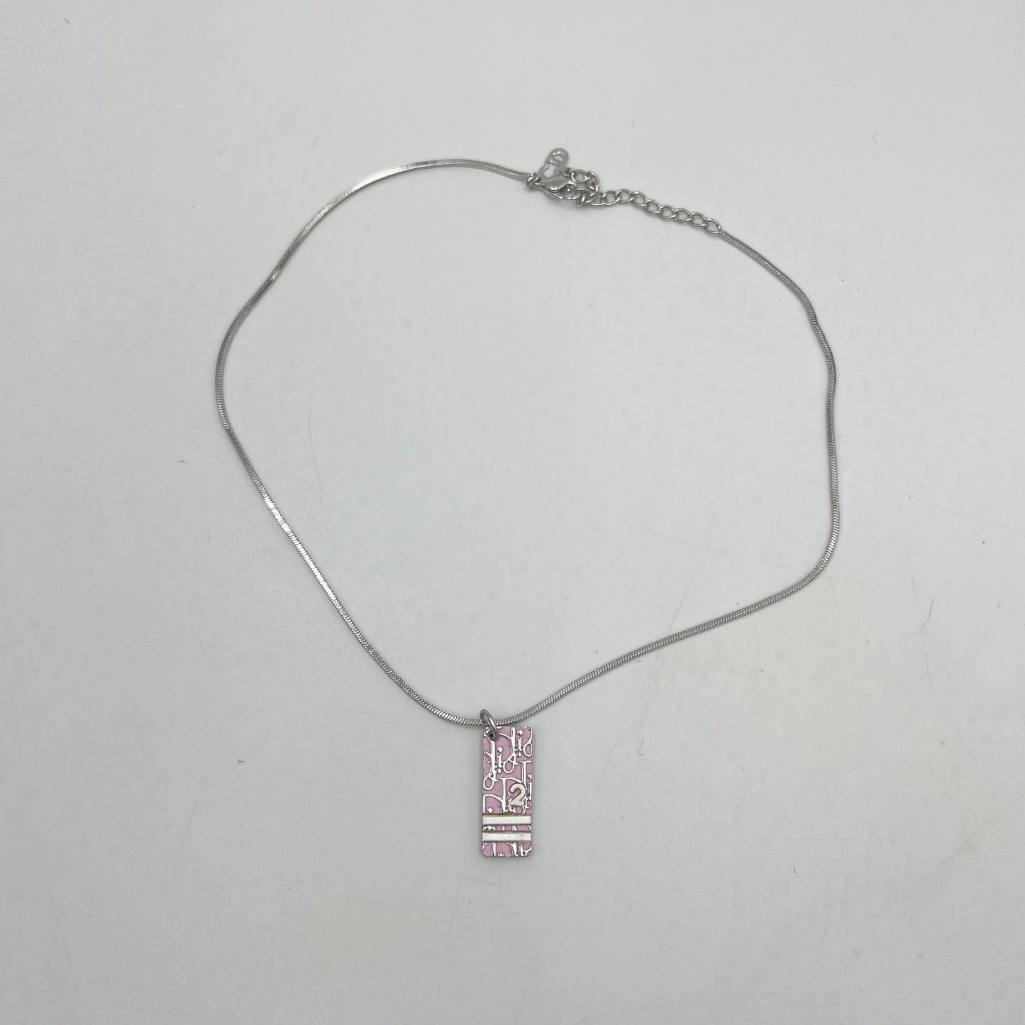 Christian Dior Silver-Tone Light Pink Trotter Necklace