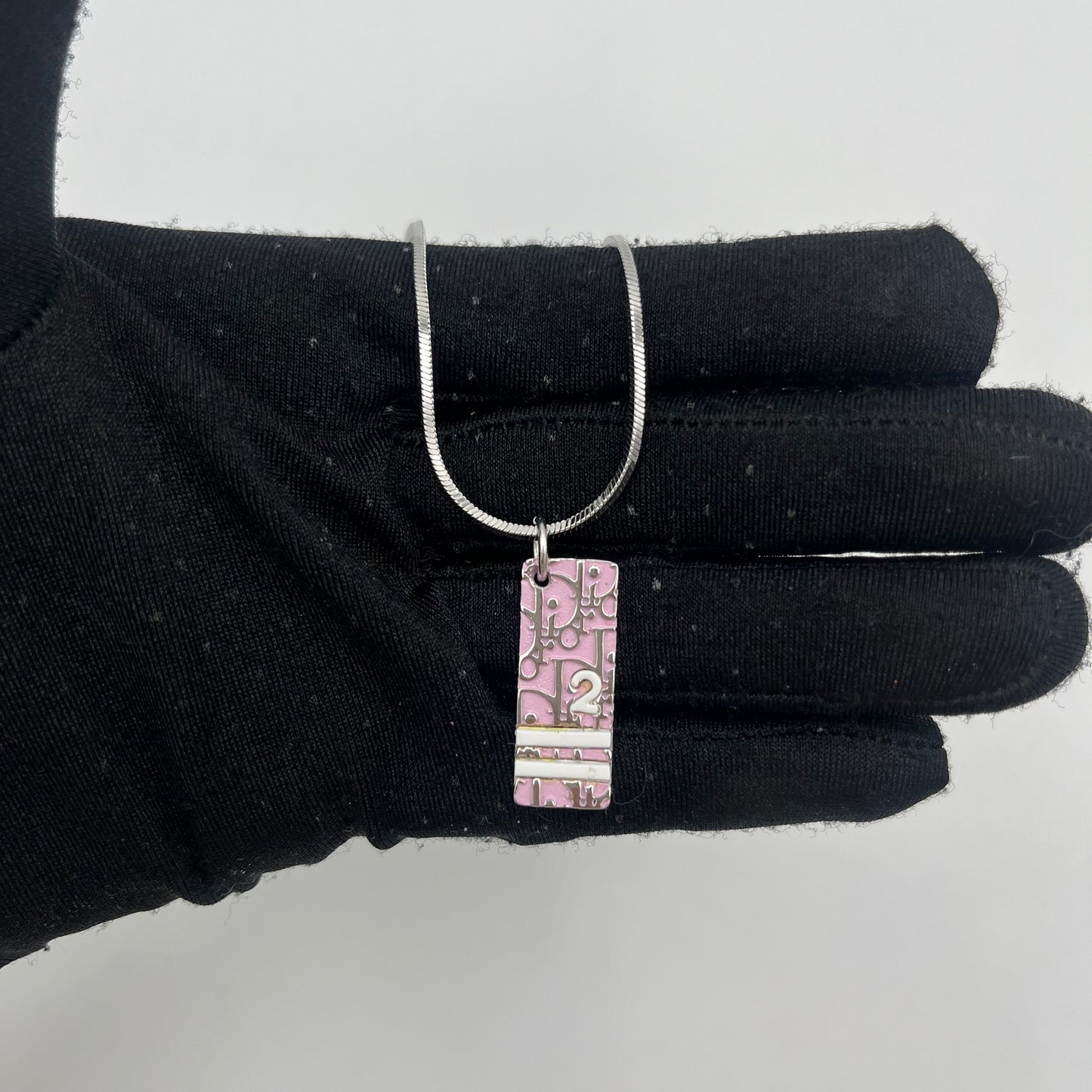 Christian Dior Silver-Tone Light Pink Trotter Necklace