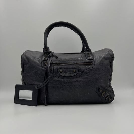 Balenciaga Black Lambskin Leather Large Sunday Tote