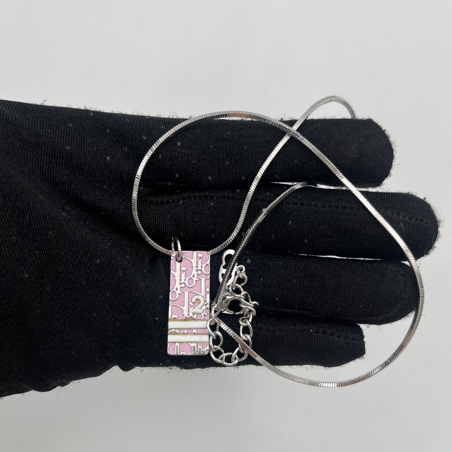 Christian Dior Silver-Tone Light Pink Trotter Necklace