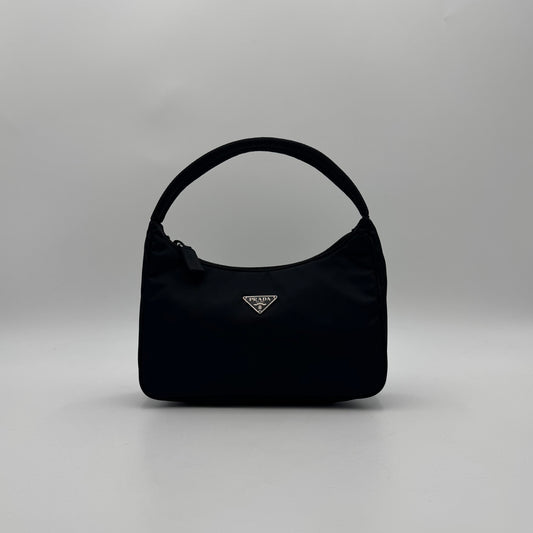 Prada Black Nylon Mini Hobo Baguette