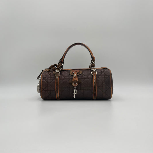 Christian Dior Brown Leather Cannage Romantique Barrel Bag