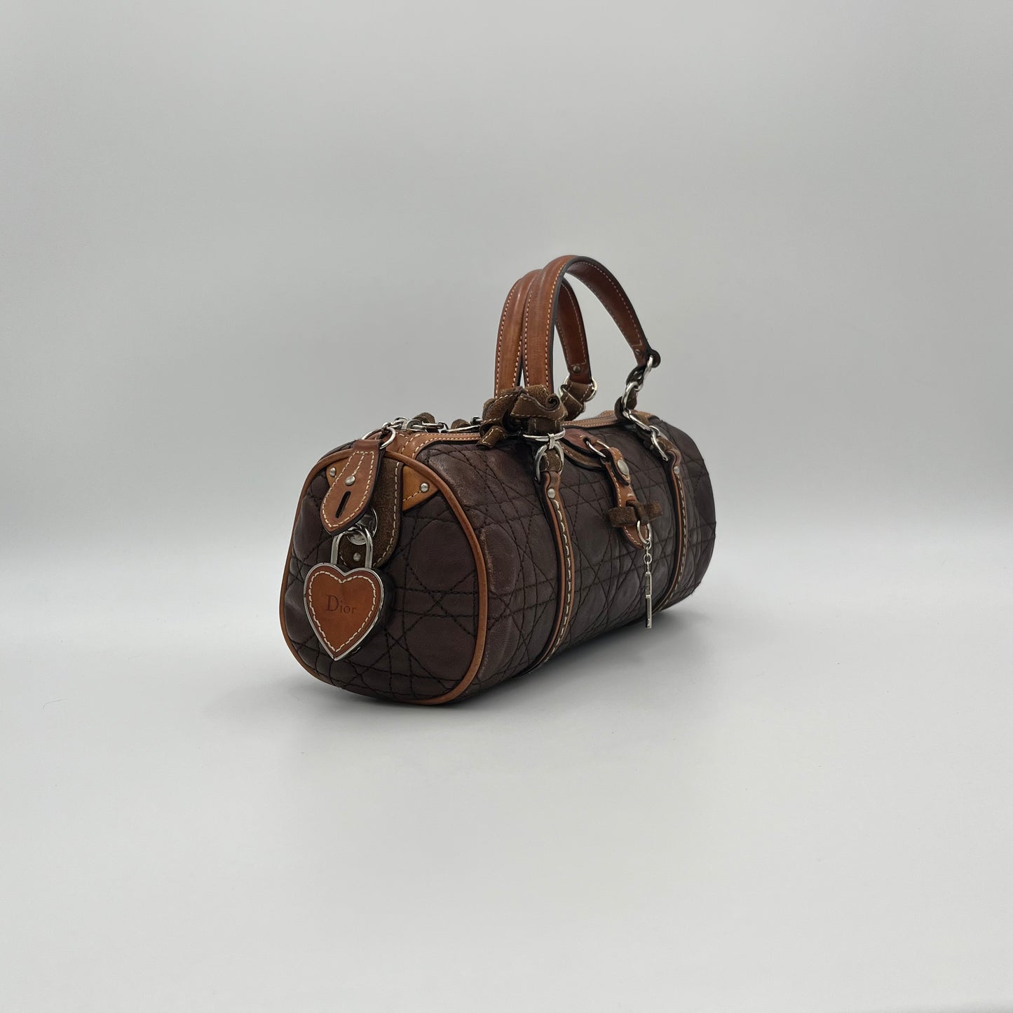 Christian Dior Brown Leather Cannage Romantique Barrel Bag