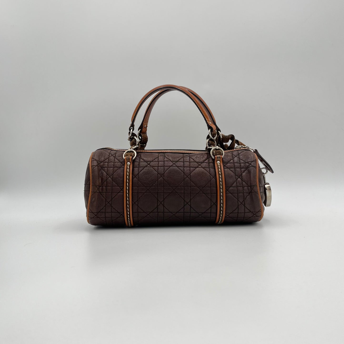 Christian Dior Brown Leather Cannage Romantique Barrel Bag