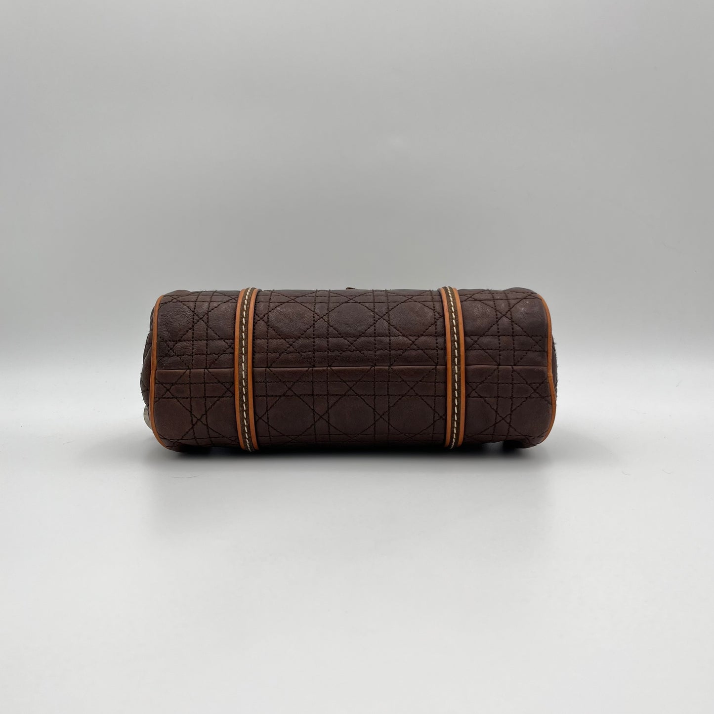 Christian Dior Brown Leather Cannage Romantique Barrel Bag