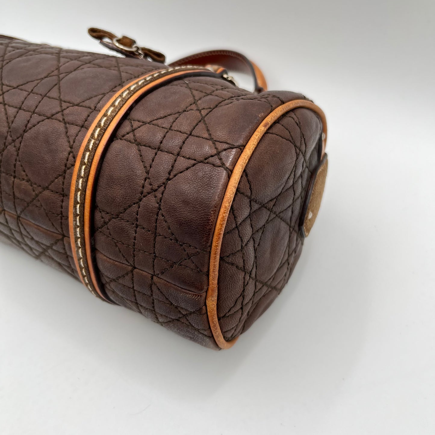Christian Dior Brown Leather Cannage Romantique Barrel Bag