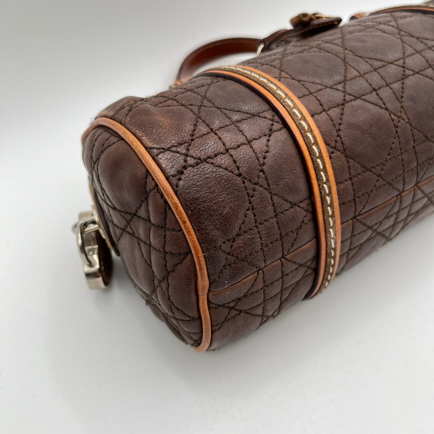 Christian Dior Brown Leather Cannage Romantique Barrel Bag