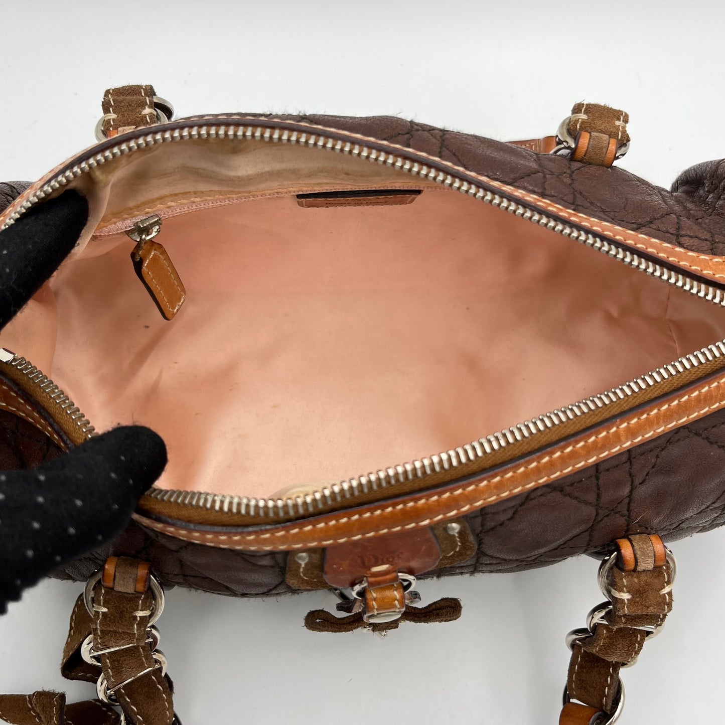 Christian Dior Brown Leather Cannage Romantique Barrel Bag