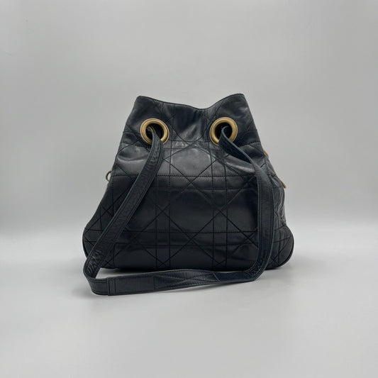 Christian Dior Black Lambskin Cannage Bucket Bag