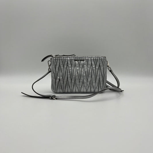 Miu Miu Silver Matelasse Nappa Double Zip Crossbody