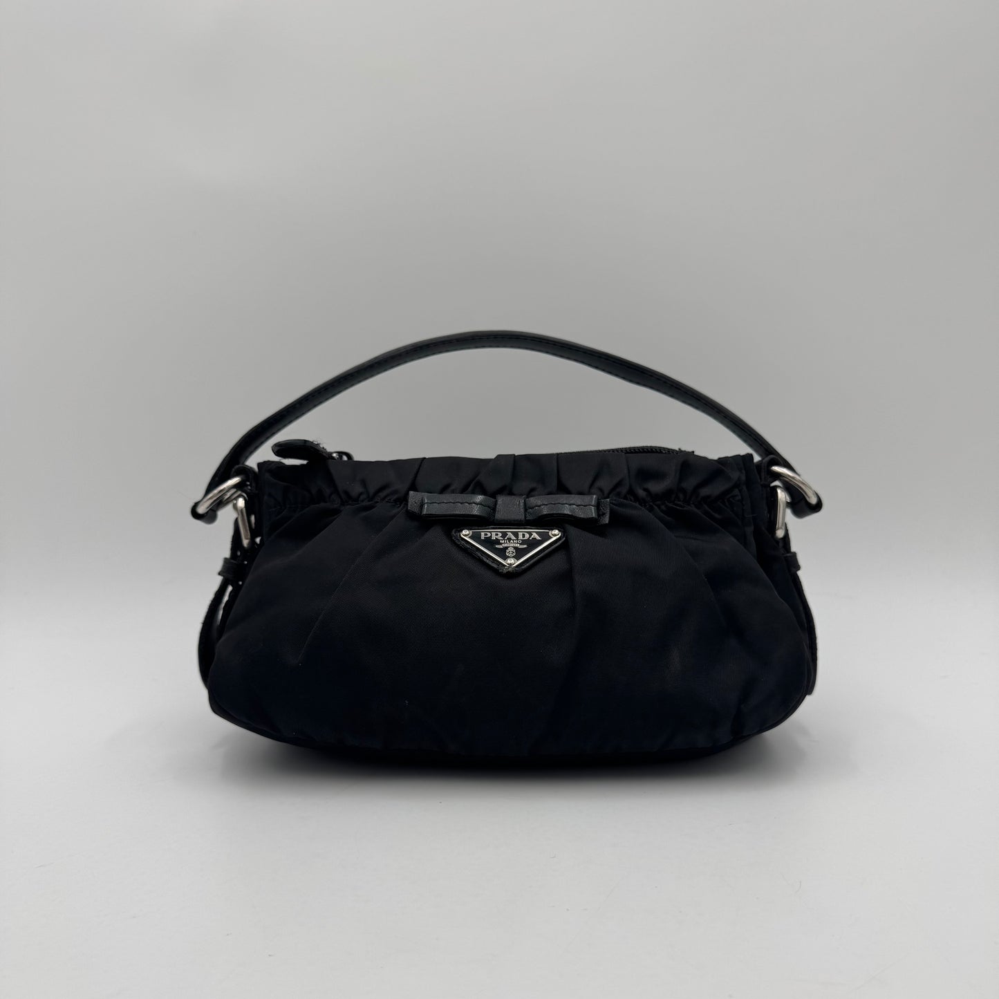 Prada Black Nylon Bow Pochette