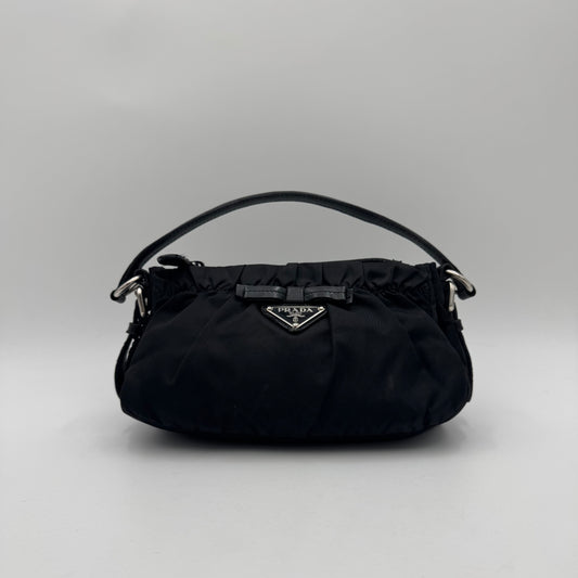 Prada Black Nylon Bow Pochette