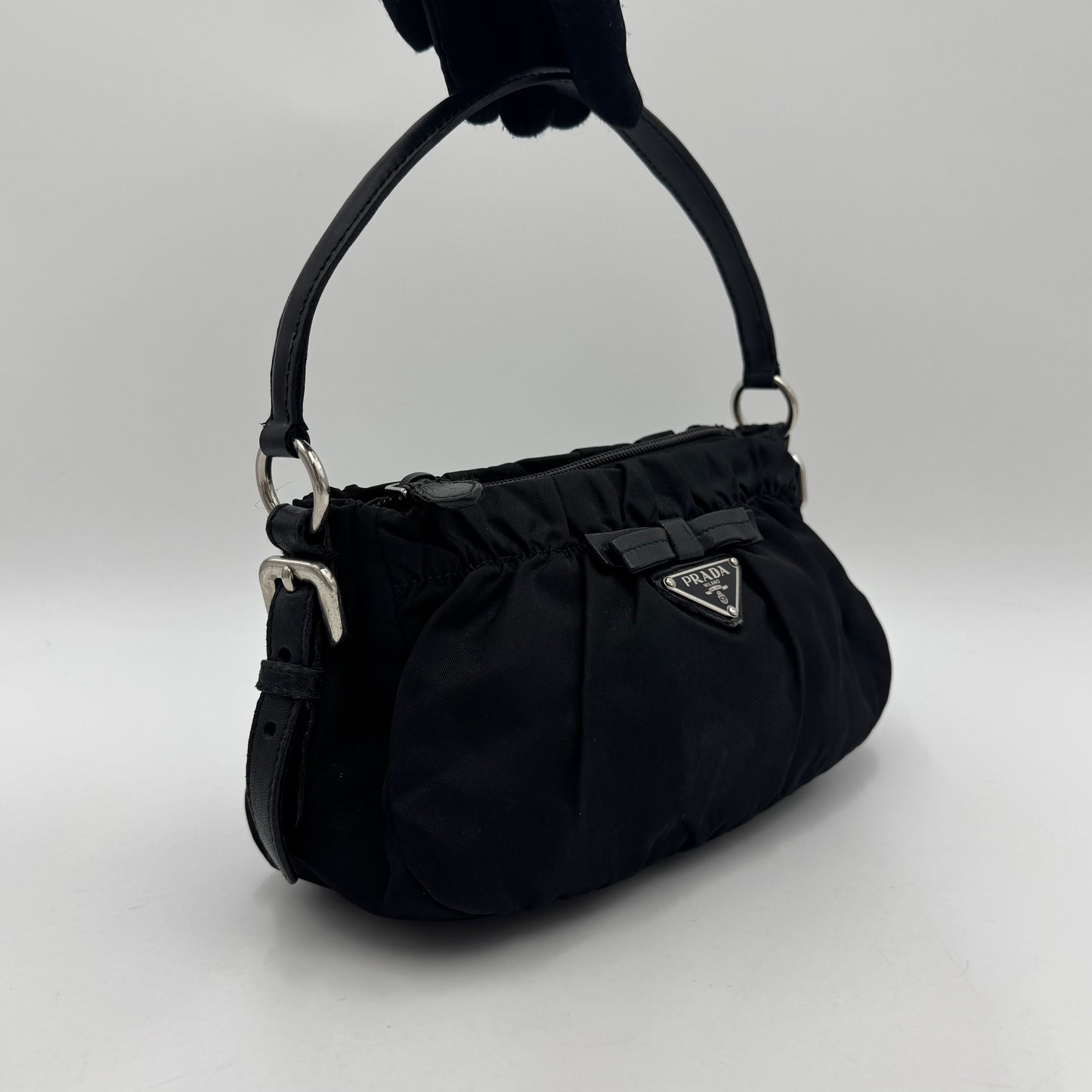 Prada Black Nylon Bow Pochette