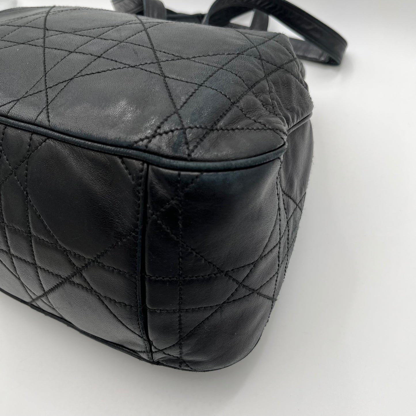 Christian Dior Black Lambskin Cannage Bucket Bag