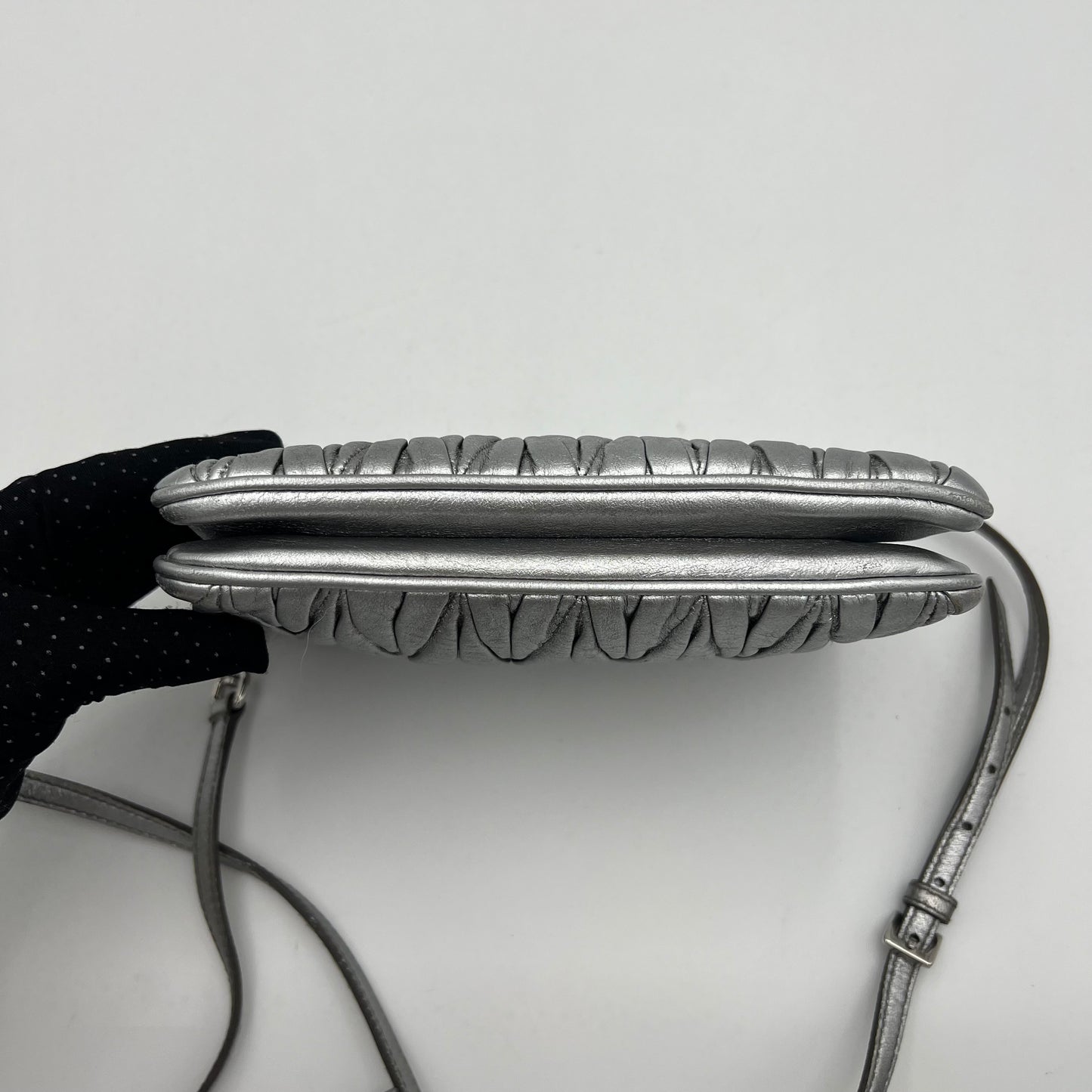 Miu Miu Silver Matelasse Nappa Double Zip Crossbody