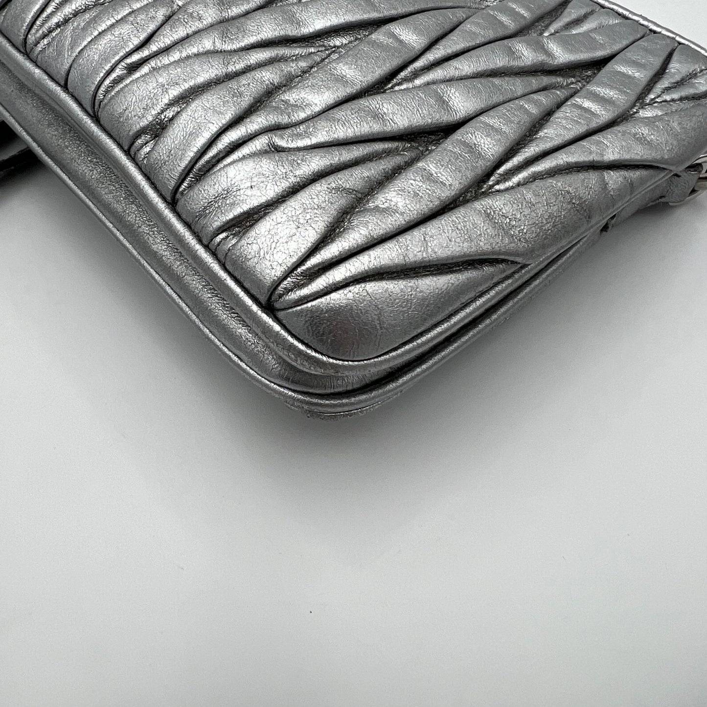 Miu Miu Silver Matelasse Nappa Double Zip Crossbody