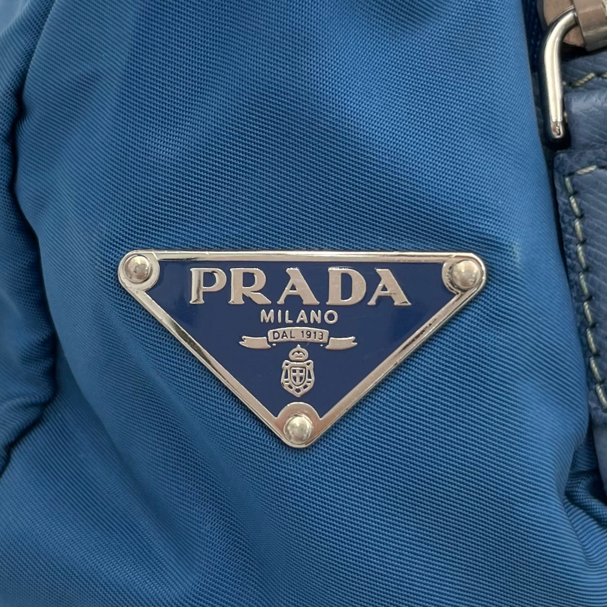 Prada Blue Nylon and Leather Double Pocket Shoulder Sling Bag