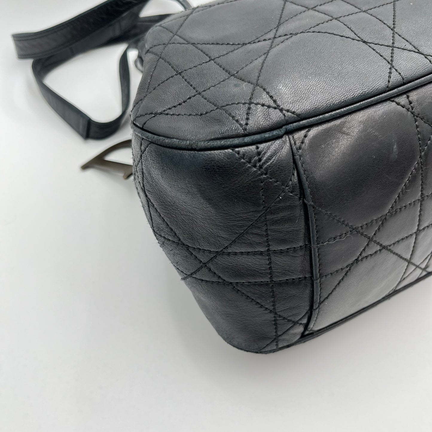 Christian Dior Black Lambskin Cannage Bucket Bag