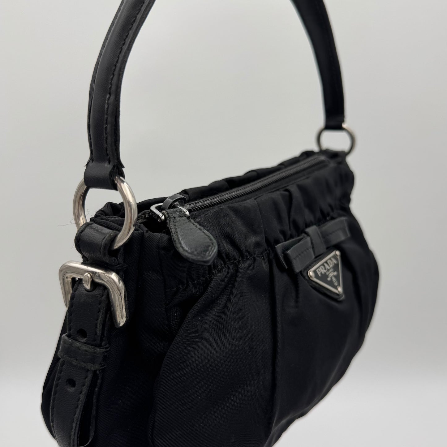 Prada Black Nylon Bow Pochette