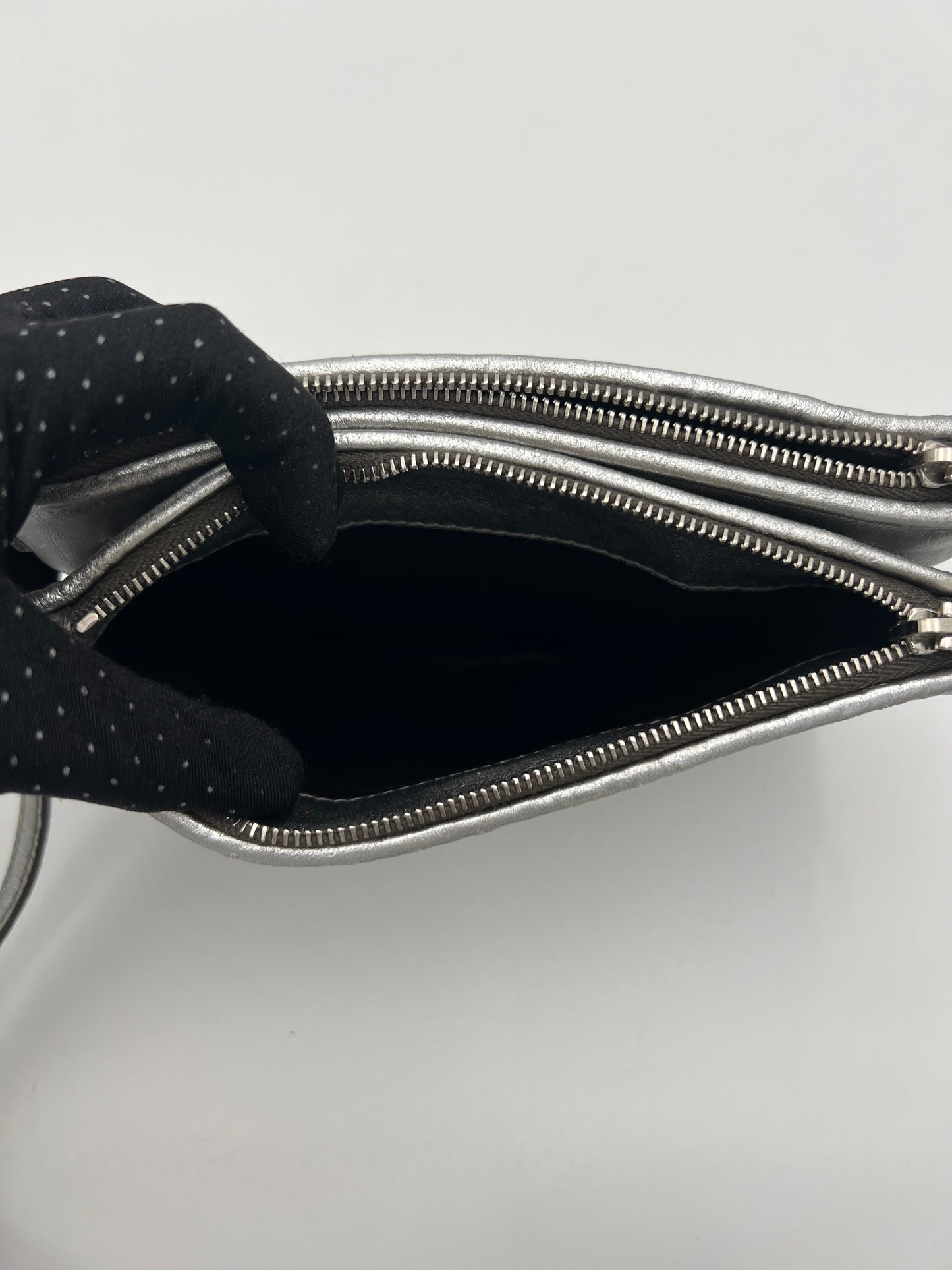 Miu Miu Silver Matelasse Nappa Double Zip Crossbody