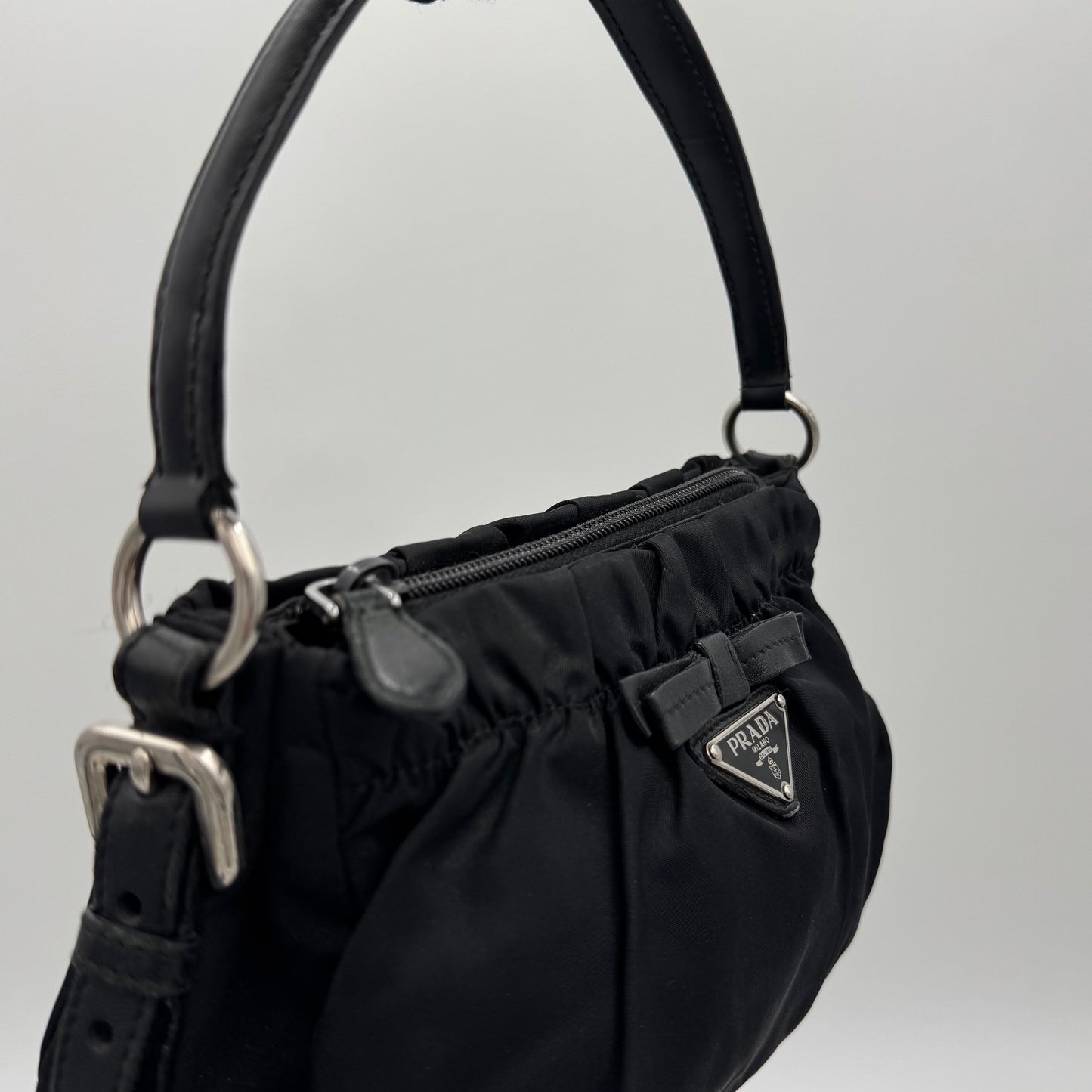 Prada Black Nylon Bow Pochette