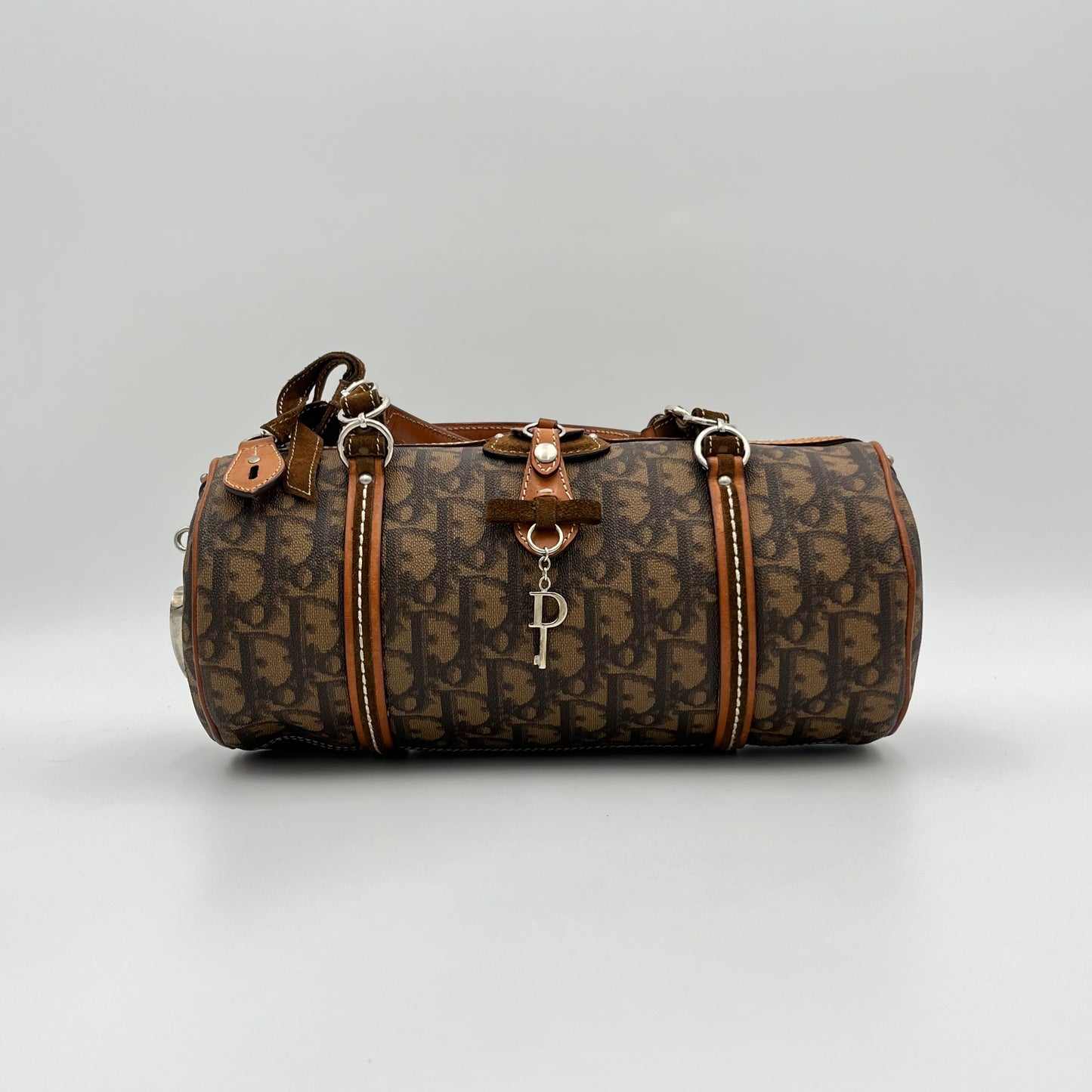 Christian Dior Brown Romantique Trotter Heart Lock Barrel Bag