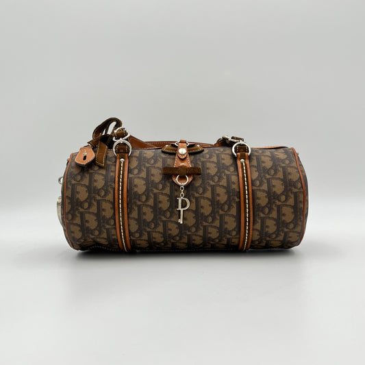 Christian Dior Brown Romantique Trotter Heart Lock Barrel Bag