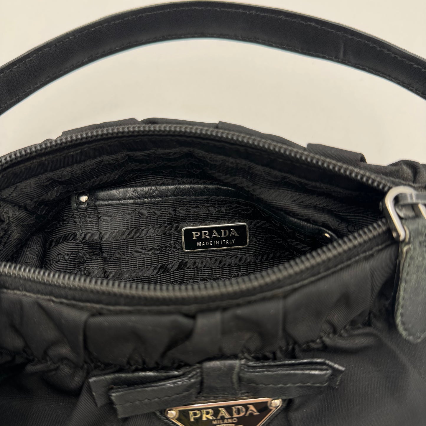 Prada Black Nylon Bow Pochette