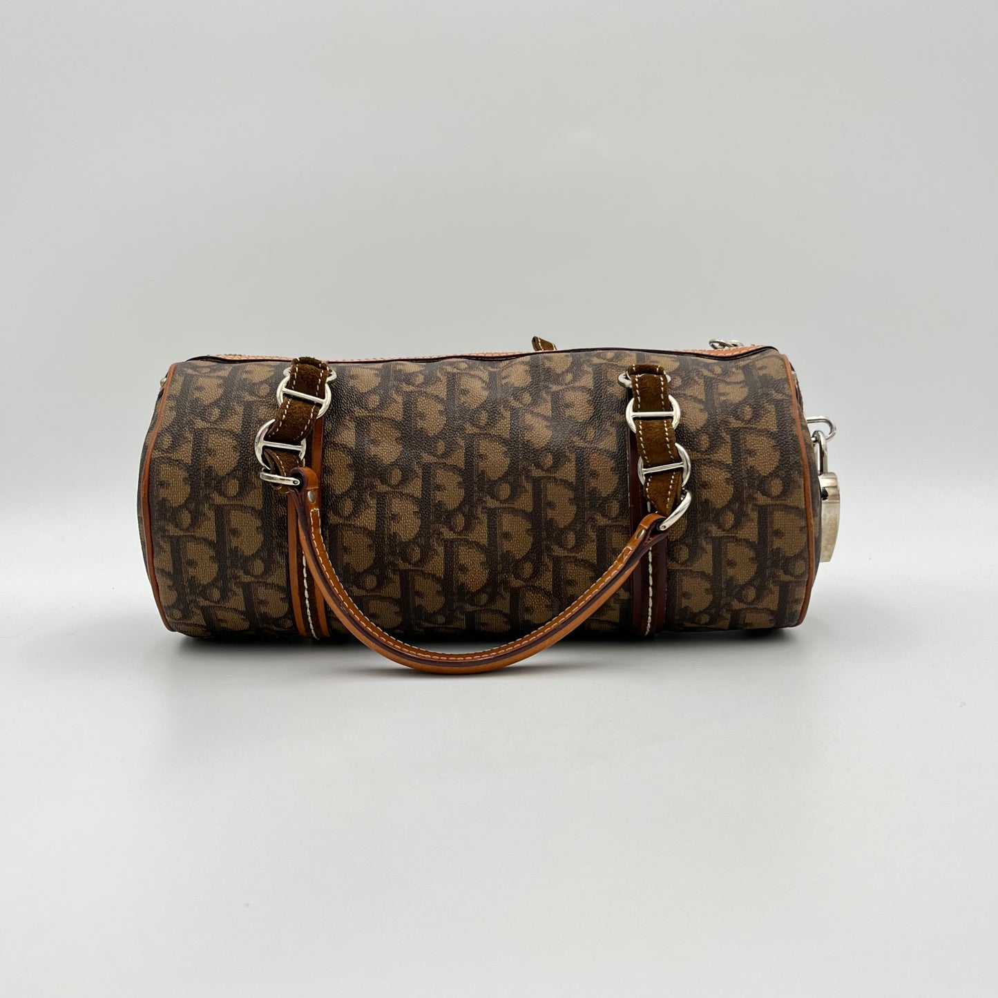 Christian Dior Brown Romantique Trotter Heart Lock Barrel Bag