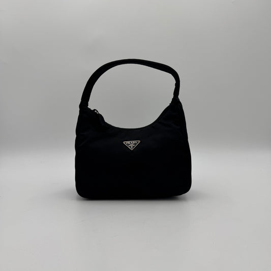 Prada Black Nylon Mini Hobo Baguette