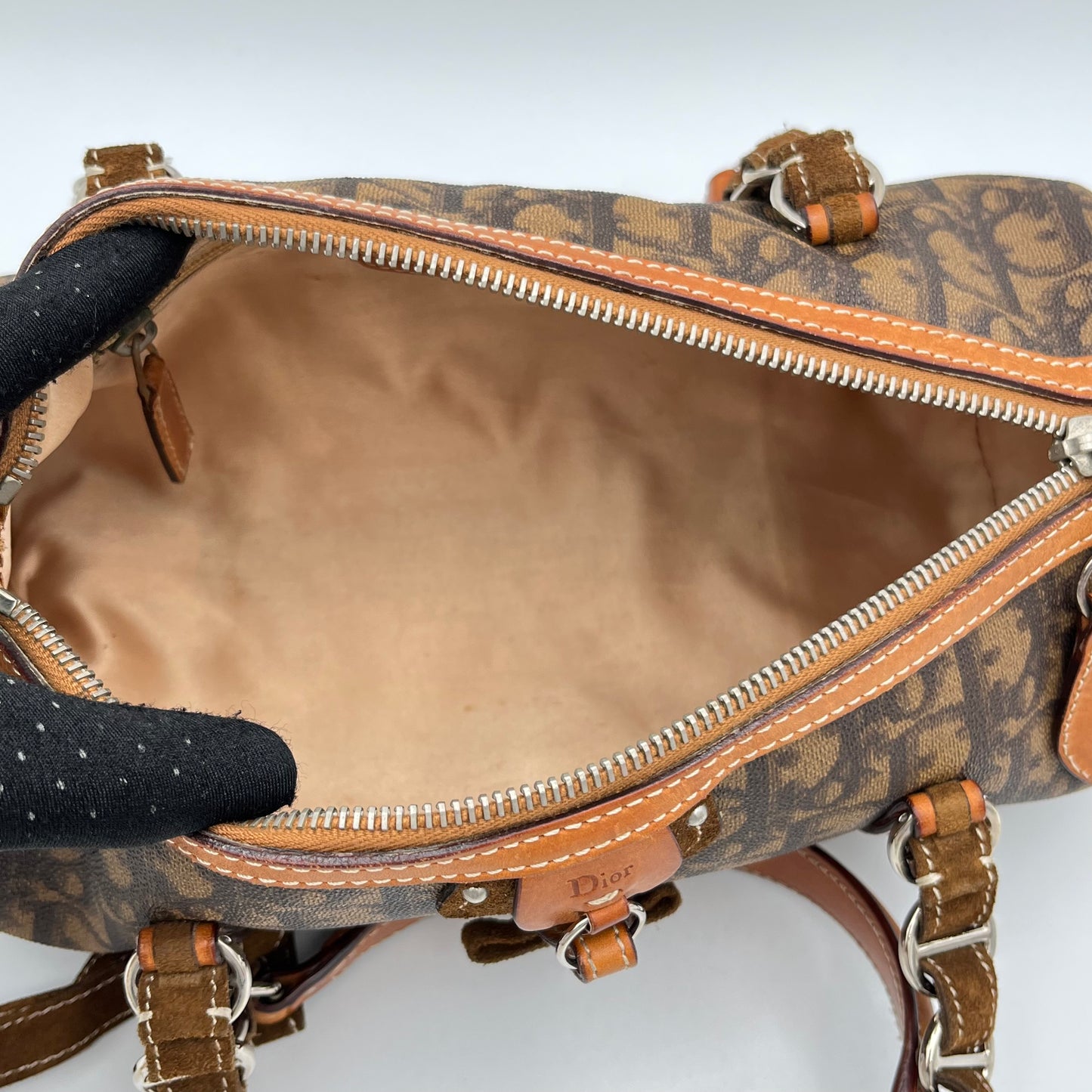 Christian Dior Brown Romantique Trotter Heart Lock Barrel Bag