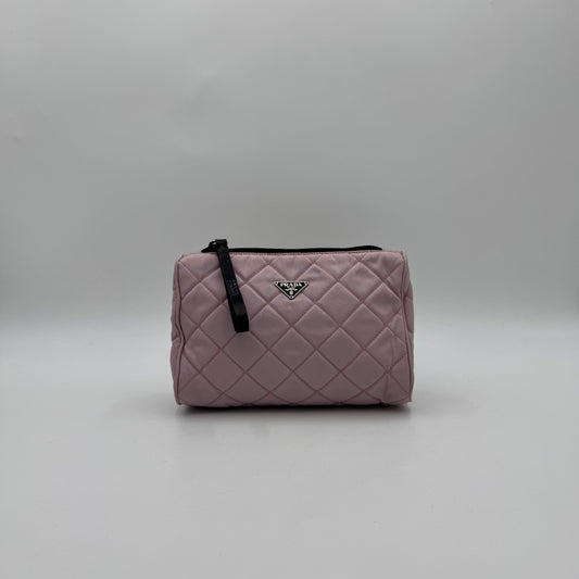 Prada Light Pink Quilted Nylon Zip Pouch