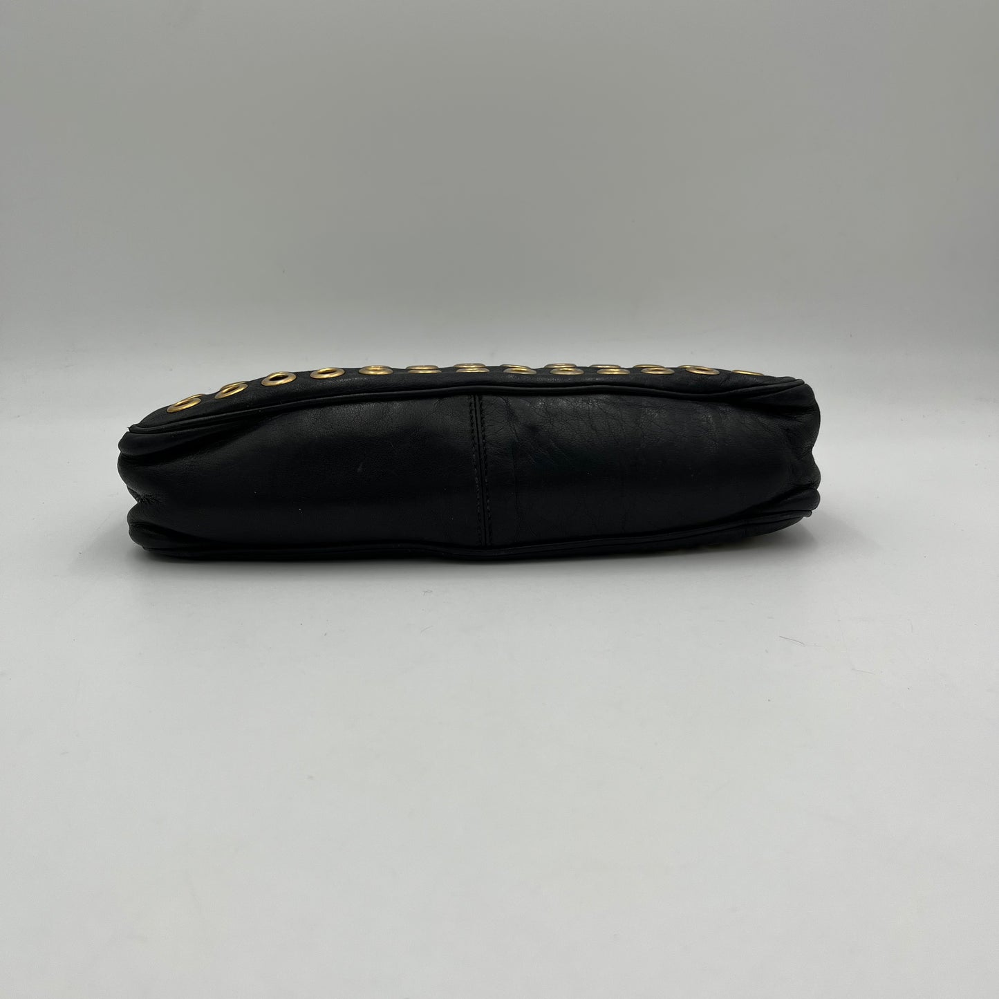 Prada Black Leather Grommet Baguette