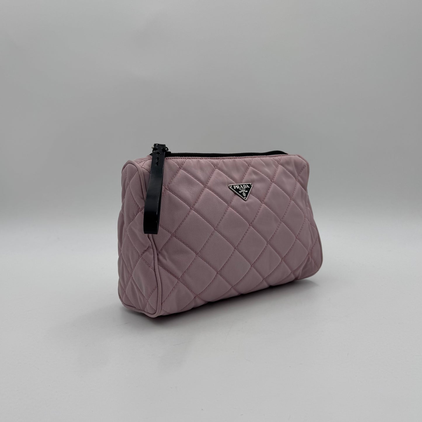 Prada Light Pink Quilted Nylon Zip Pouch
