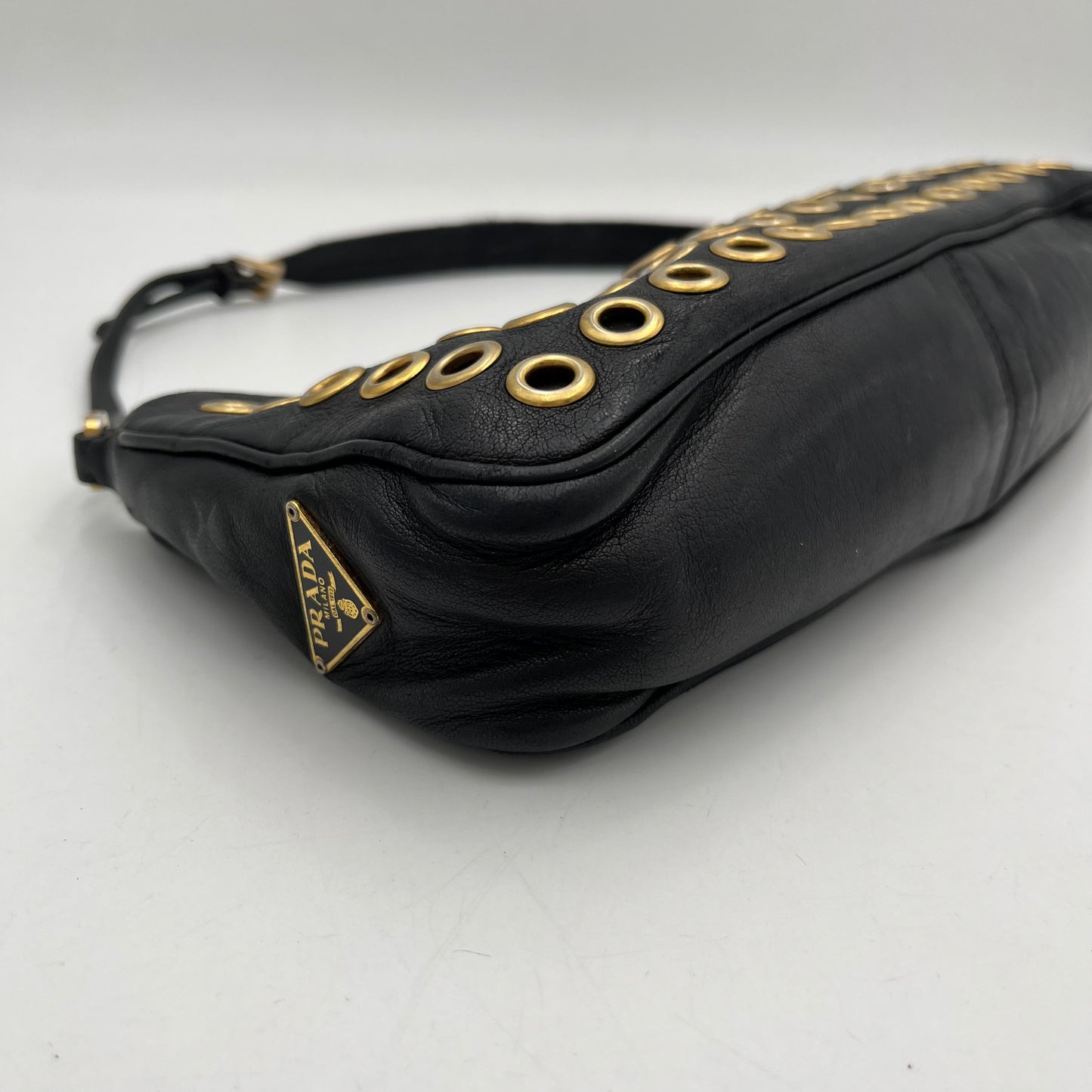 Prada Black Leather Grommet Baguette