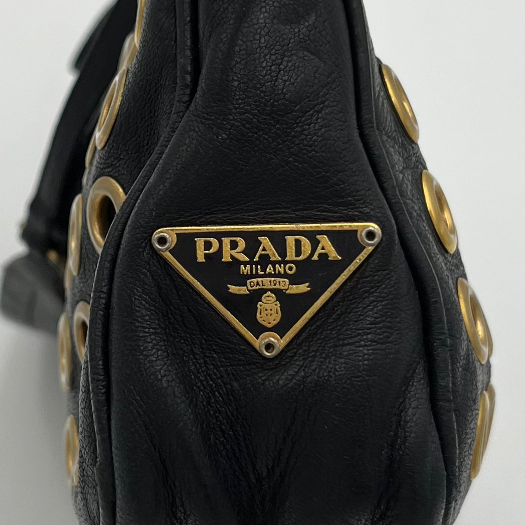 Prada Black Leather Grommet Baguette