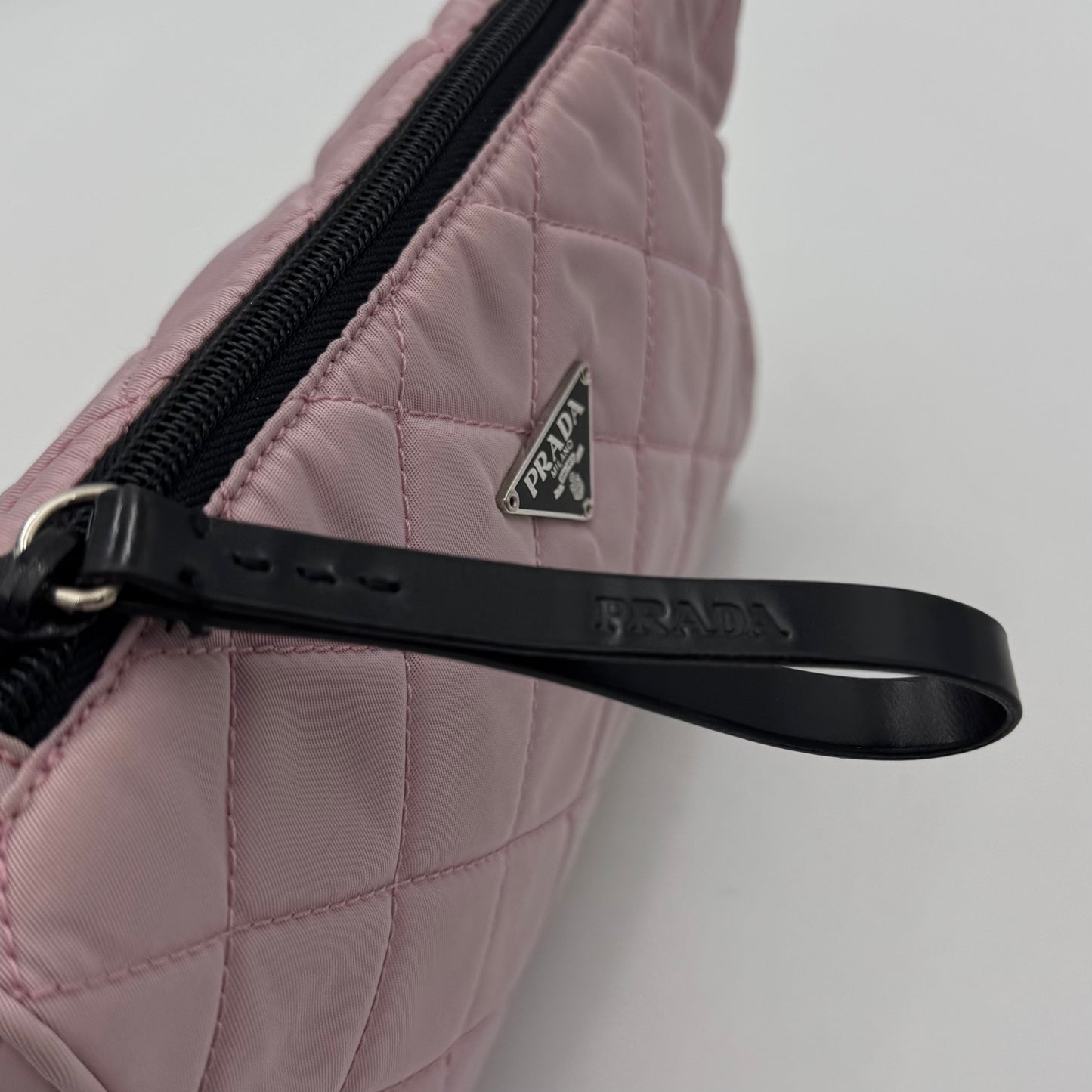 Prada Light Pink Quilted Nylon Zip Pouch
