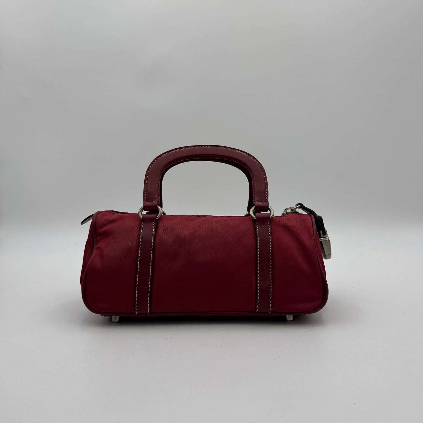 Prada Red Nylon and Leather Mini Barrel Handbag