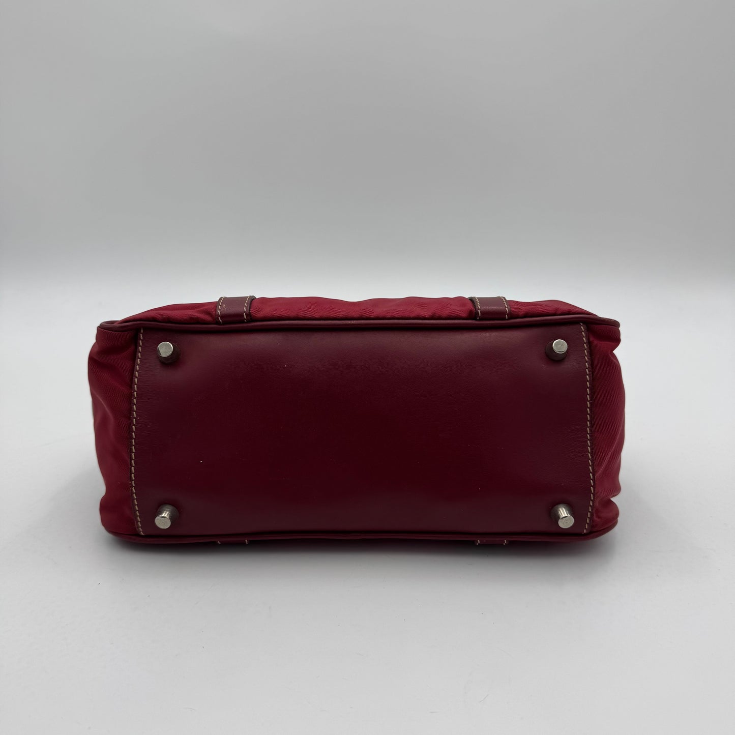 Prada Red Nylon and Leather Mini Barrel Handbag